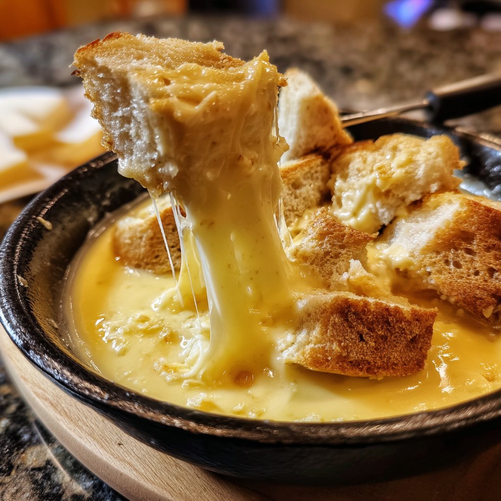 Fondue with Swiss Cheese and Garlic