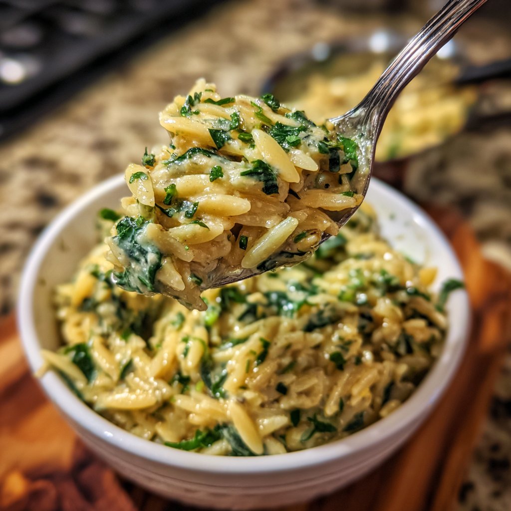 Creamy Spinach Garlic Orzo