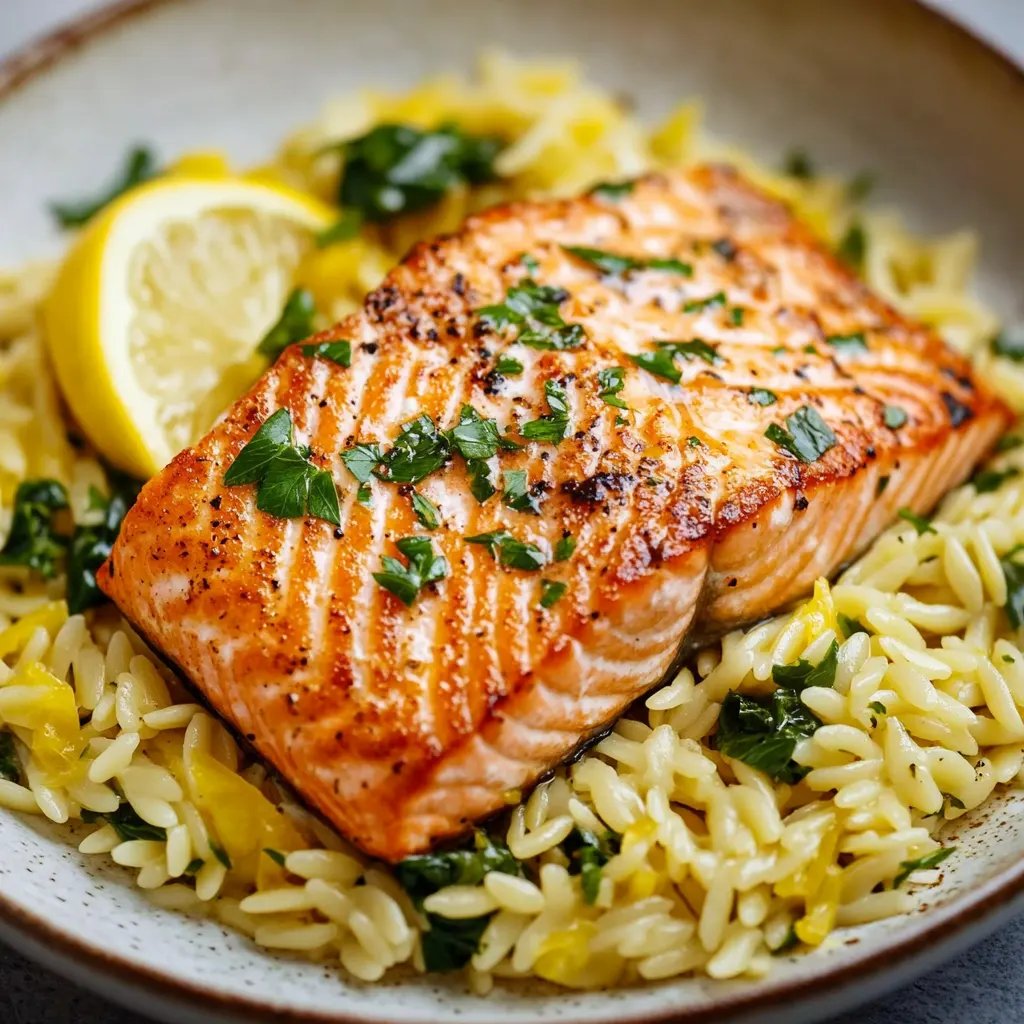Seared Salmon with Lemon Orzo