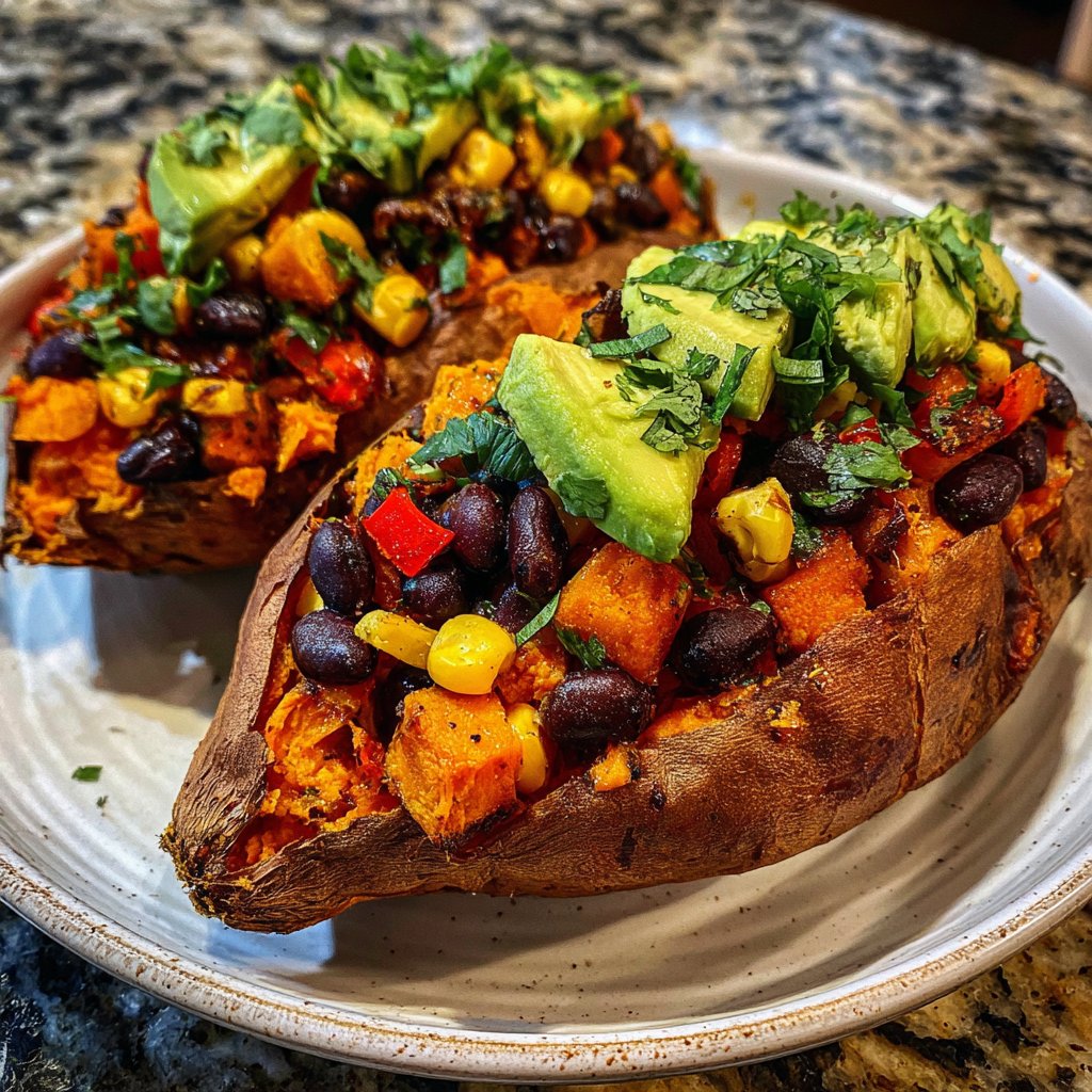 Baked Sweet Potato Veggie Boats
