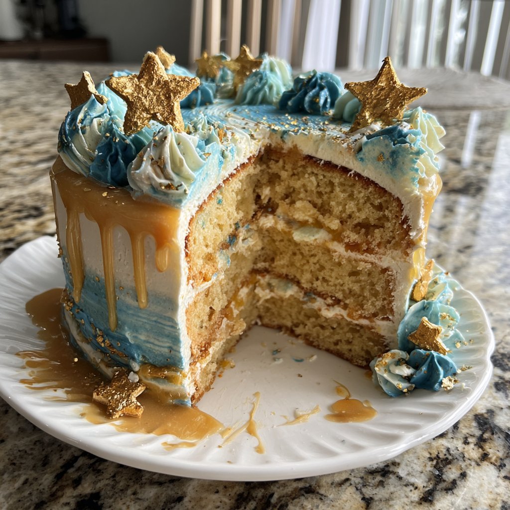 Pisces Cake Blue And Gold Theme
